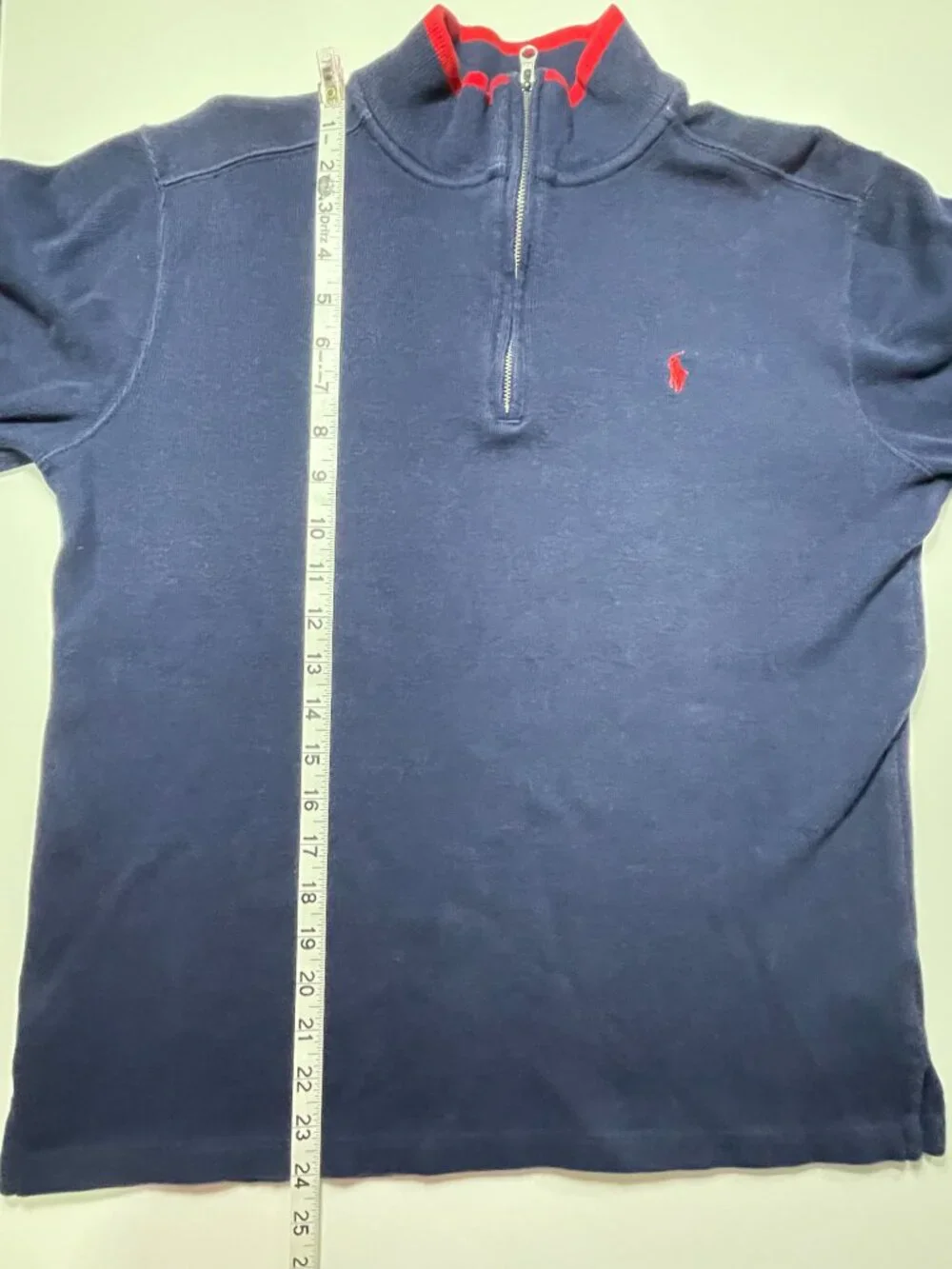 Polo Ralph Lauren Youth XL Navy Quarter Zip Sweater Red Trim Cotton Great